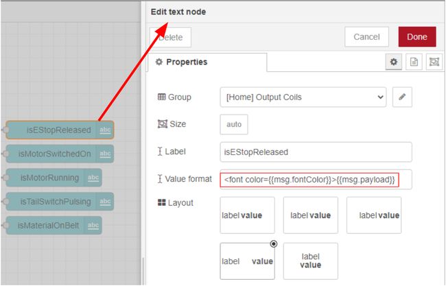 Configuring the text output in the dashboard