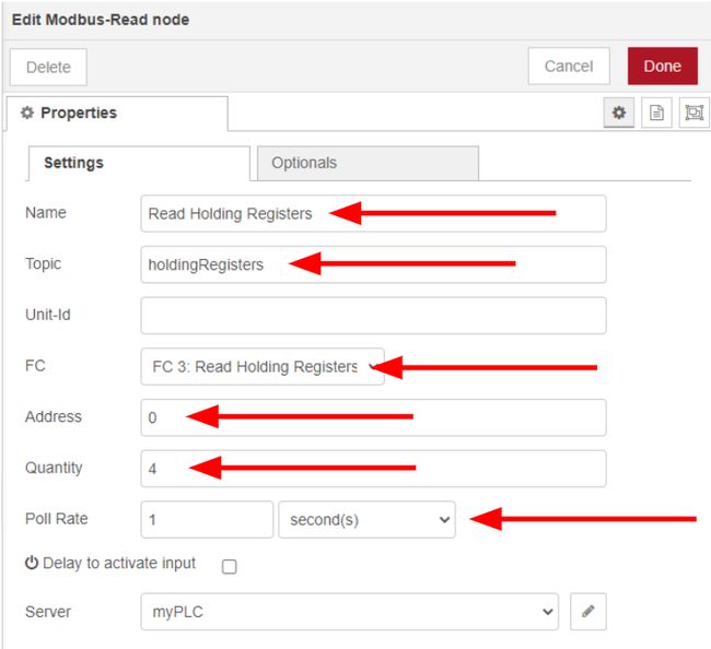 Setting how often data is read in the second Modbus read node