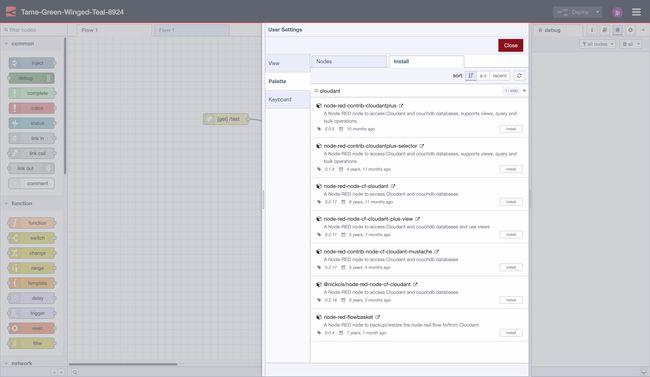 Screenshot of Node-RED's Manage Palette menu
